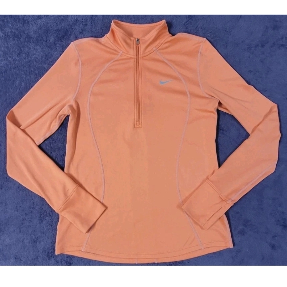 Nike 648358 Women's Dri Fit Running Orange Pullover 1/2 Zip Activewear Size M